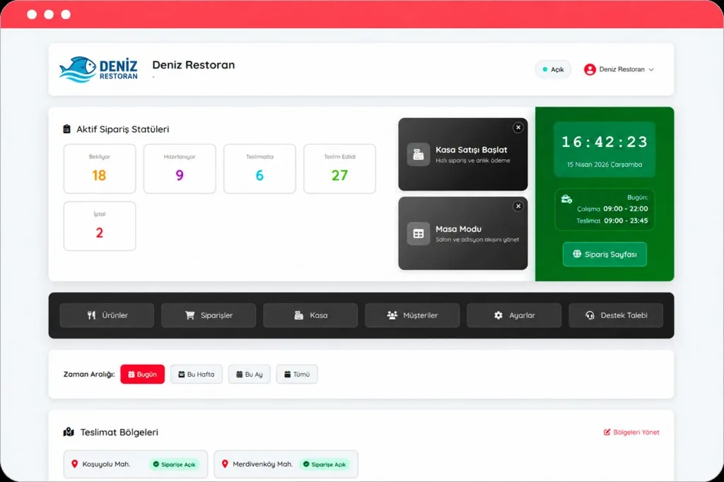 Fish restaurant admin panel with delivery zones