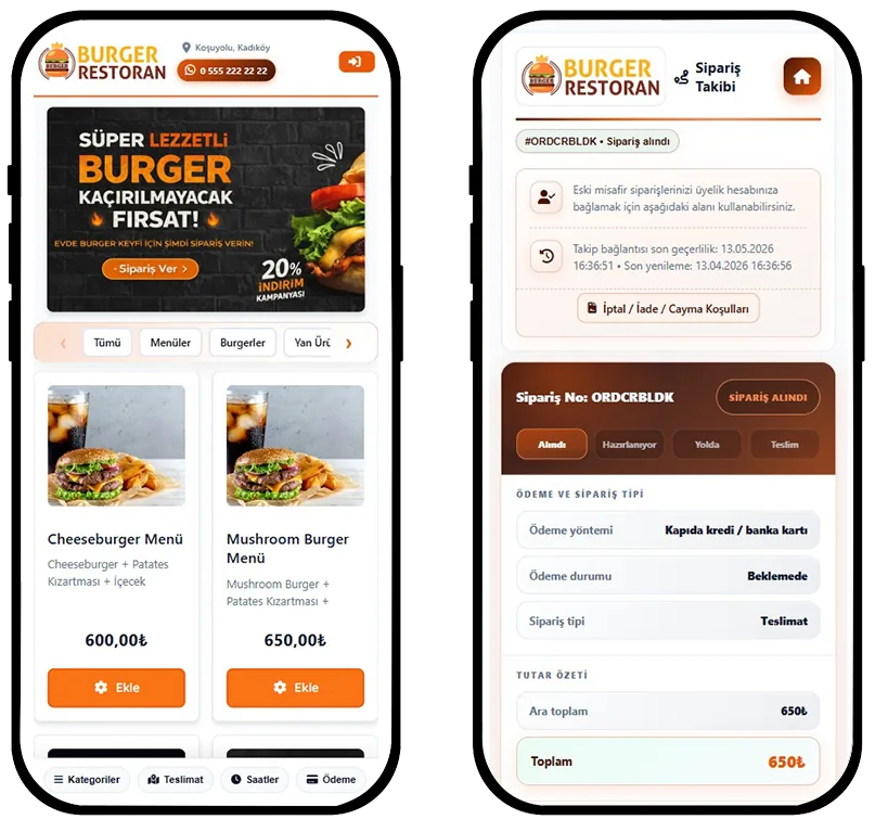 Online ordering system screen