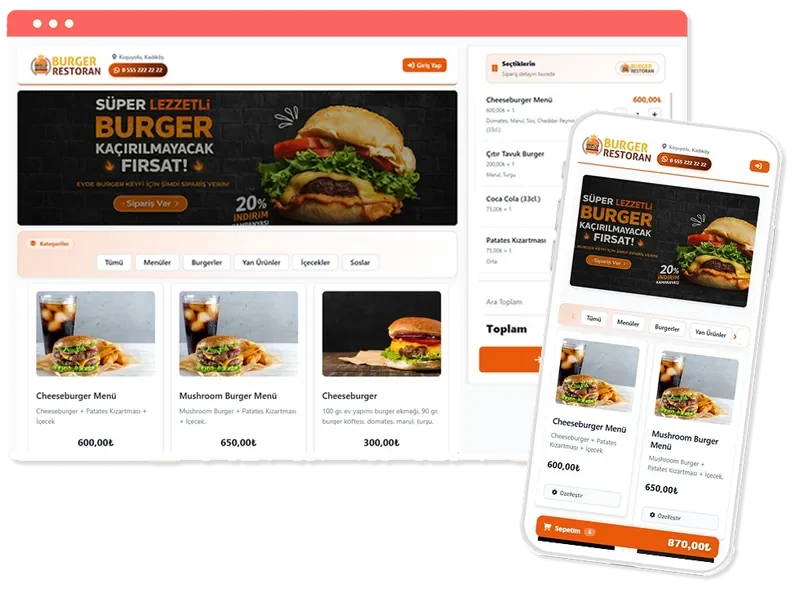 Online ordering system screen