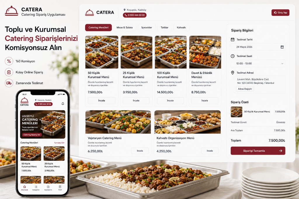 Catering order app desktop and mobile view