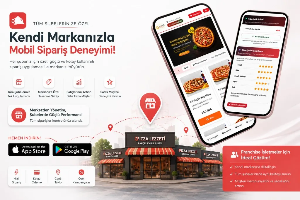 Mobile ordering app dedicated to the franchise brand — on the App Store and Google Play under your own brand