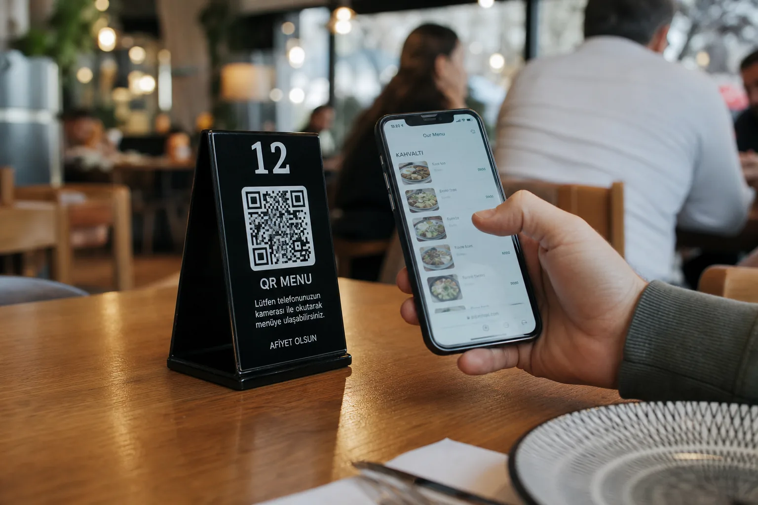 Guest scanning a table QR code and browsing the menu on their phone