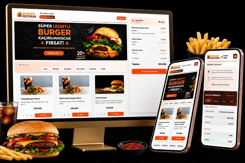 Web and mobile online ordering screens