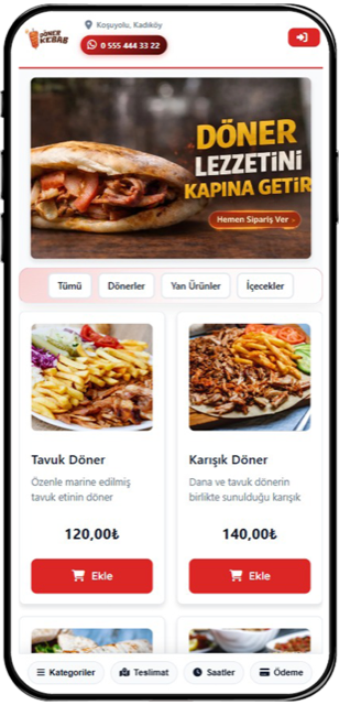 Online ordering system screen