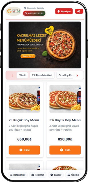 Online ordering system screen