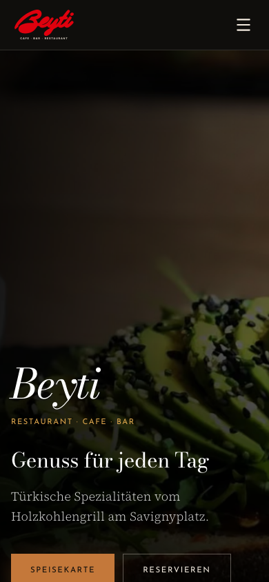 Beyti Berlin Restaurant-Website Mobilansicht