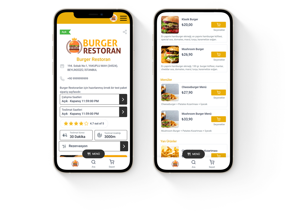 Mobil sipariş ekranı